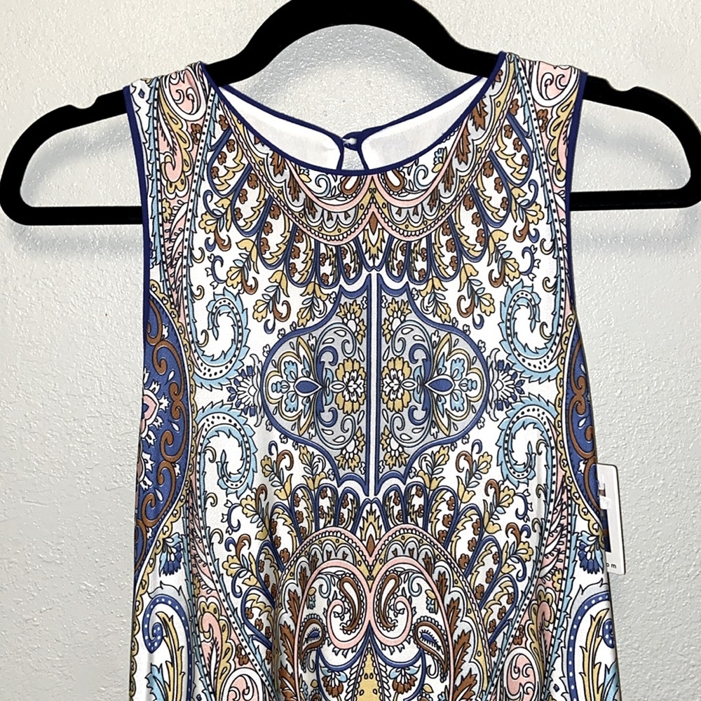 Analili NWT Muted Blue Paisley Sleeveless Boho Shift Dress 3186 - Picture 2 of 11